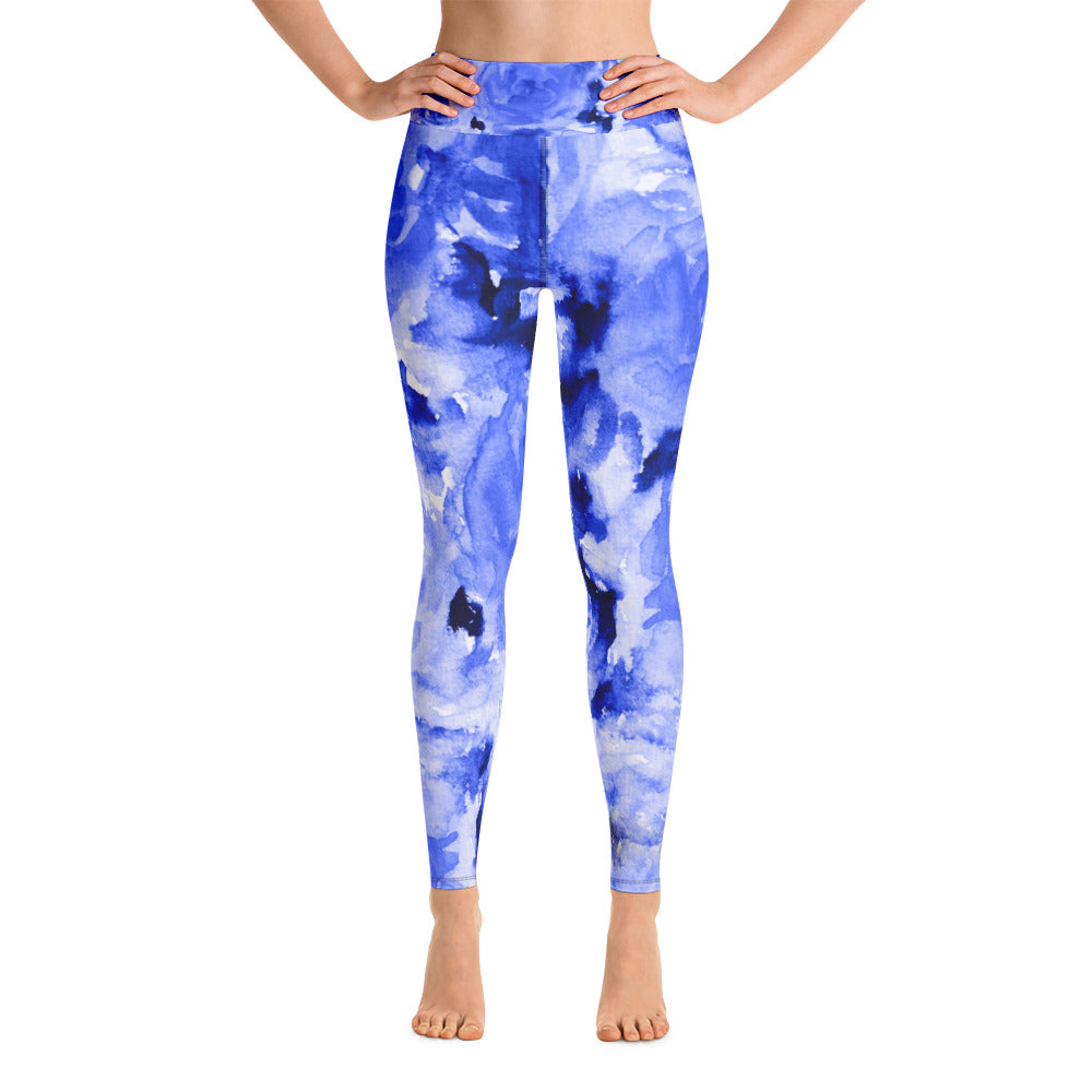 Abstract Blue Leggings, Printed Yoga Pants, Women Long Leggings