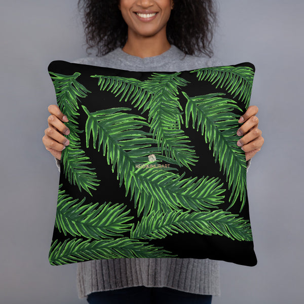 Black Green Tropical Palm Leaf Print Designer 20”x12”, 18"x18" Basic Pillow - Made in USA-Pillow-Heidi Kimura Art LLC