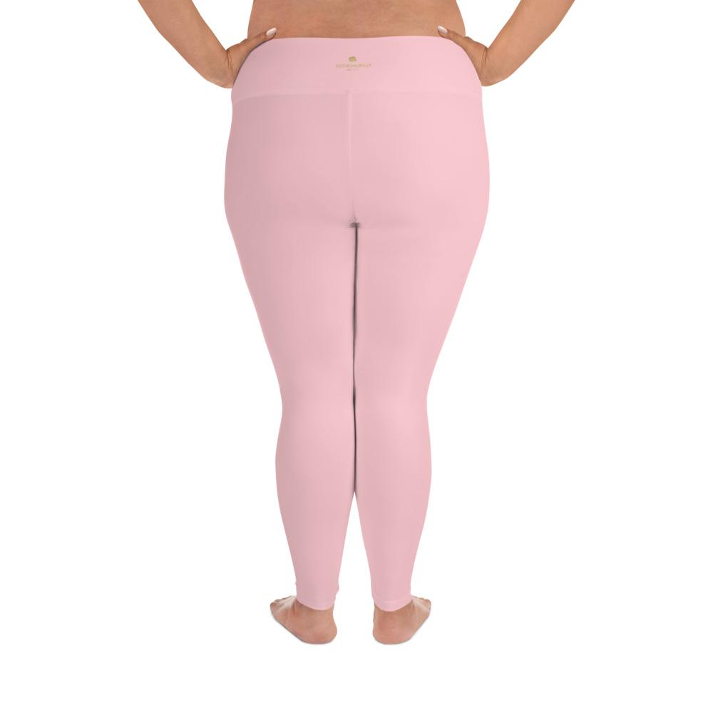 Light Ballet Pink Plus Size Leggings, Solid Color Print Women's Pastel  Tights- Made in USA/EU