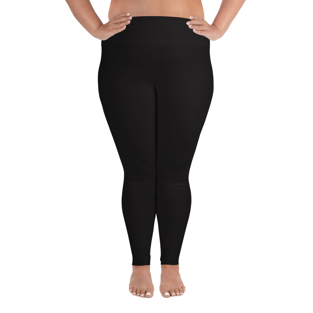 Solid Graphite Black Tights, Women's Plus Size High Rise Yoga