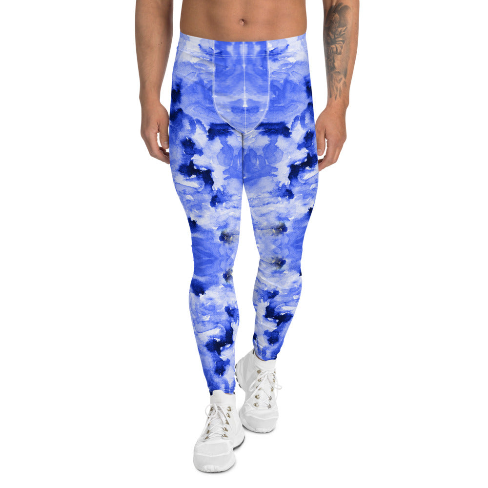 Blue Rose Men's Leggings, Abstract Floral Print Best Compression Men's  Running Tights-Made in USA/EU