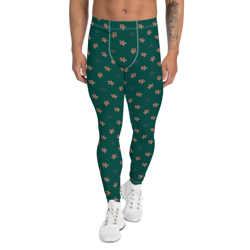 Red Christmas Gingerbread Men's Leggings, Christmas Party Meggings Run  Tights-Made in USA