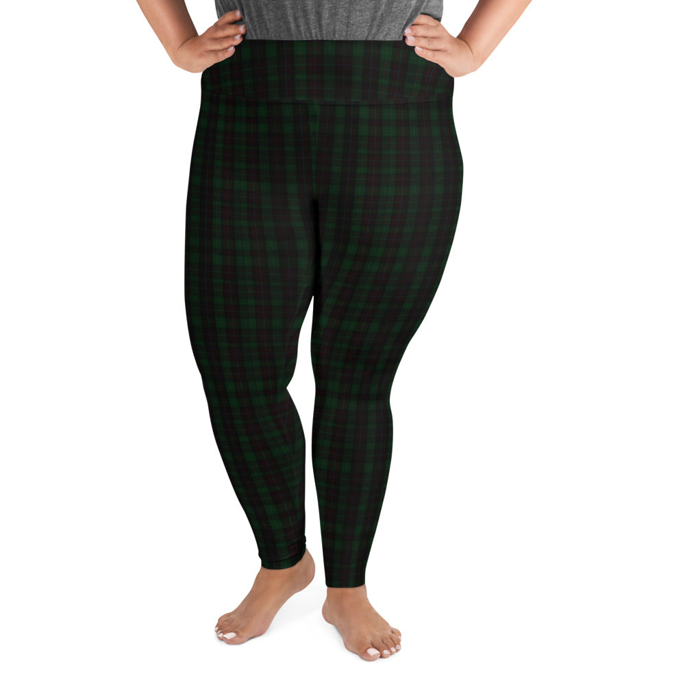 Black Plaid Plus Size Leggings, Tartan Scottish Print Women's High Waist  Long Yoga Pants