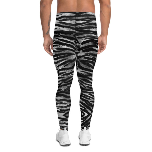 Grey Tiger Stripe Men's Leggings, Animal Print Meggings Compression Tights-Heidi Kimura Art LLC-Heidi Kimura Art LLC
