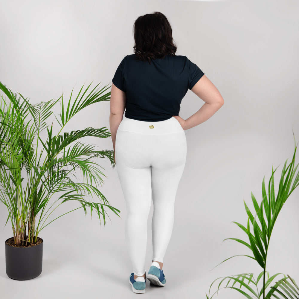 White Color Women's Leggings, Plus Size Long Yoga Pants -Made in USA (US  Size: 2XL-6XL)