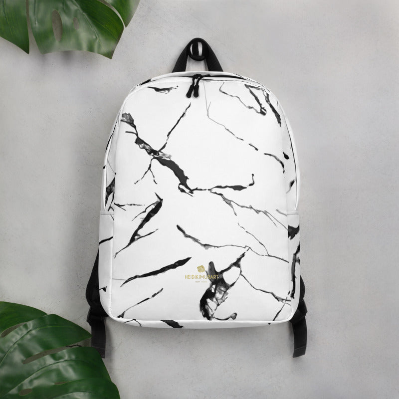 White Marble Backpack, Marbled Print Designer Modern  display picture 3