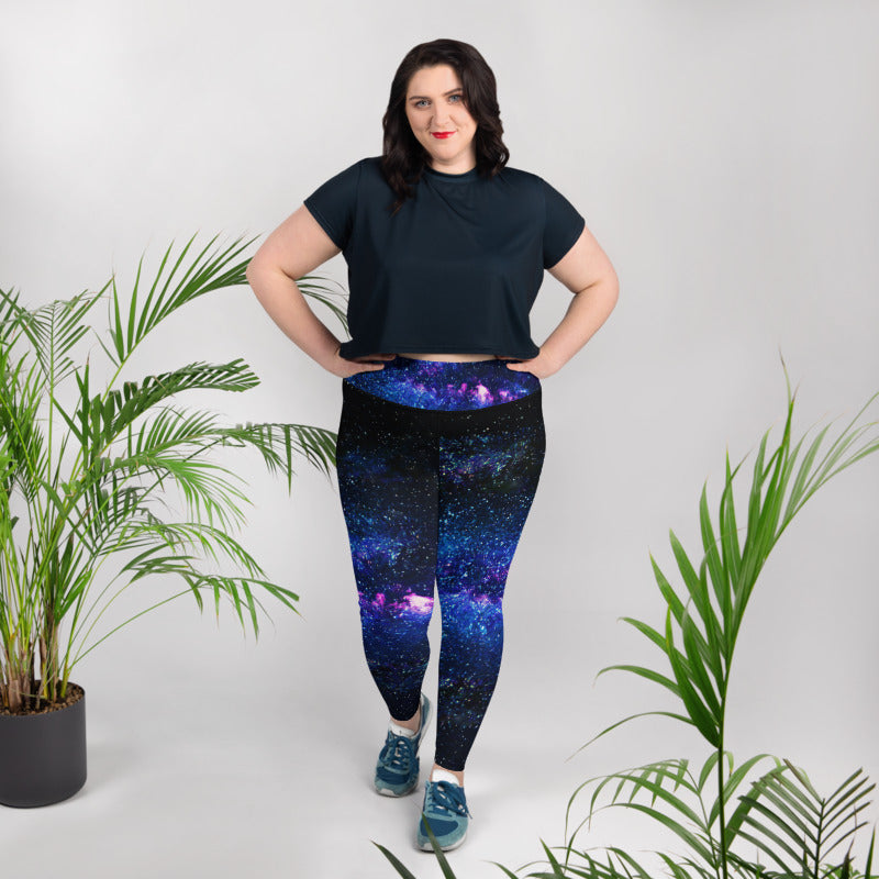 Galaxy Plus Size Leggings, Space Women's Designer Plus Size Long Tights-  Made in USA/ EU