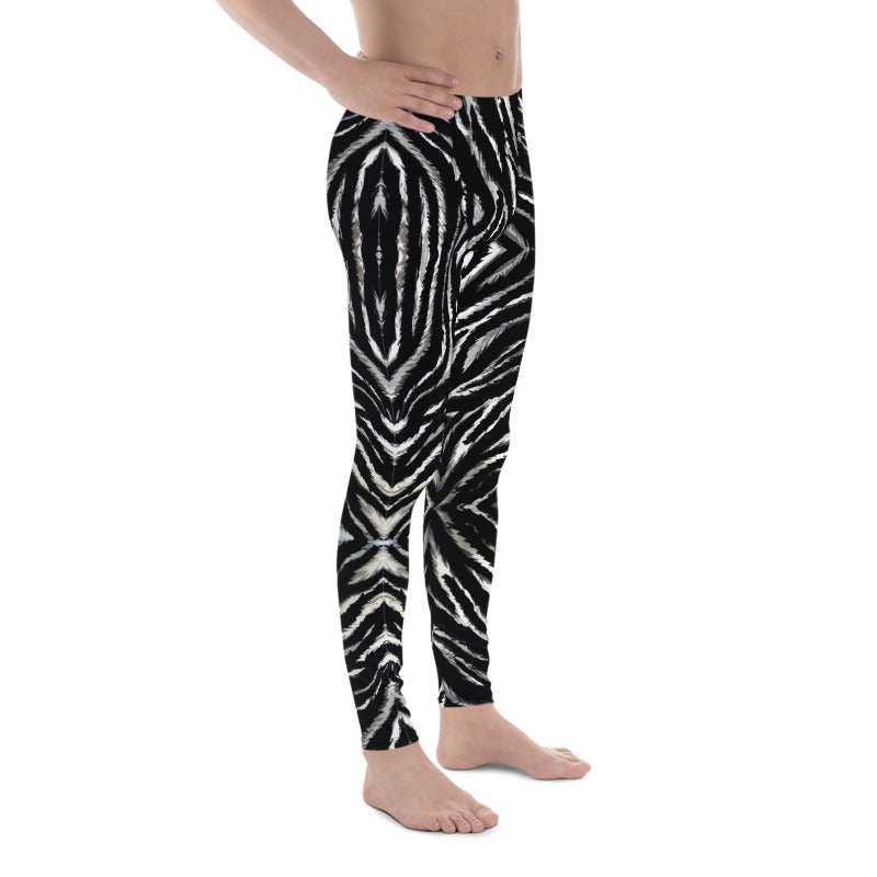 Zebra Print Best Men's Leggings, Zebra Striped Animal Print Designer  Meggings Compression Tights For Men- Made in USA/EU