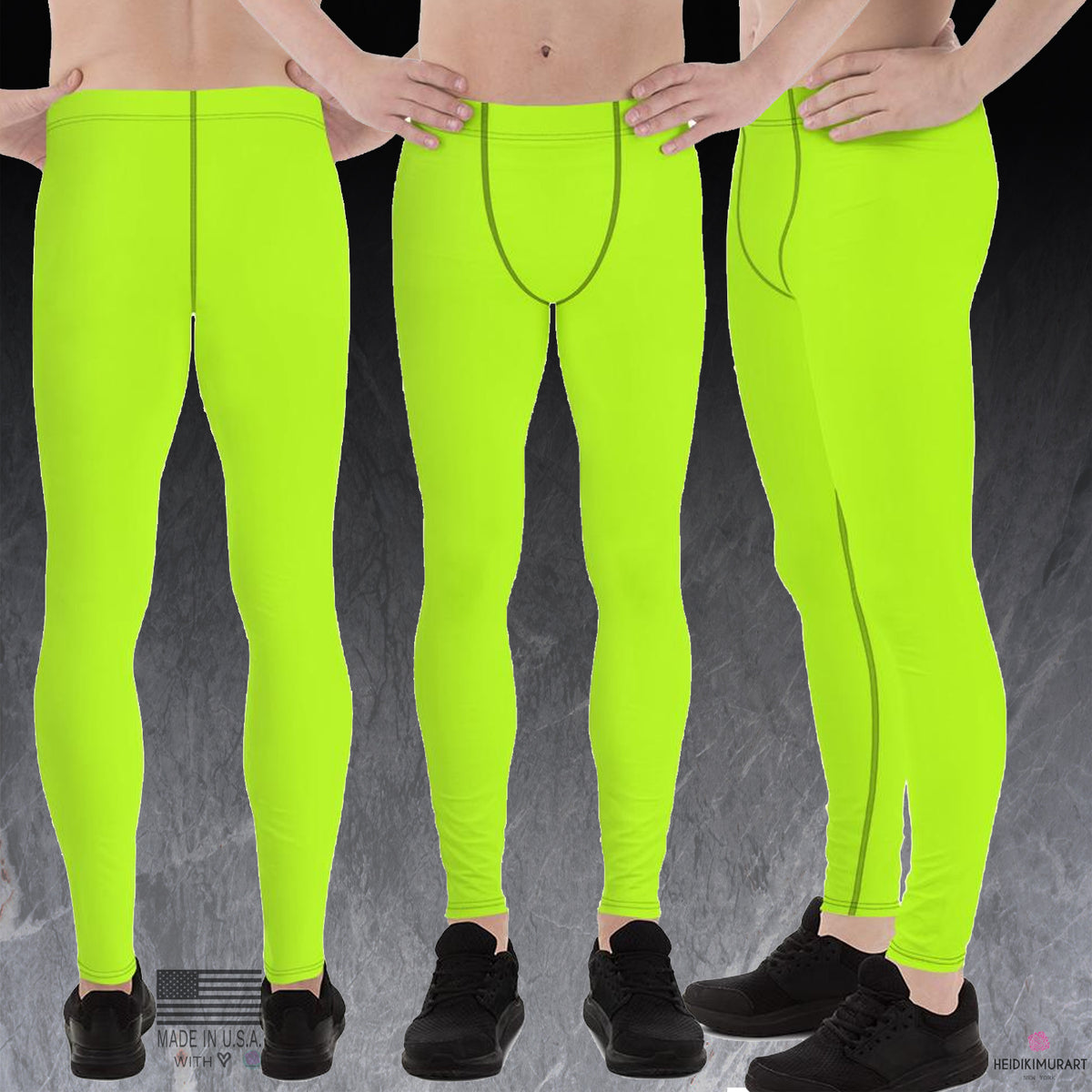 Lime Green Neon Print Meggings, Solid Color Men's Leggings, Running  Meggings Activewear- Made in USA/EU