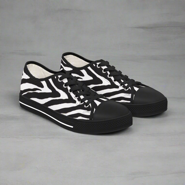 Zebra Print Women's Low Top Sneakers, Zebra Striped Animal Print Women's Low Top Sneakers (US Size: 5.5-12)