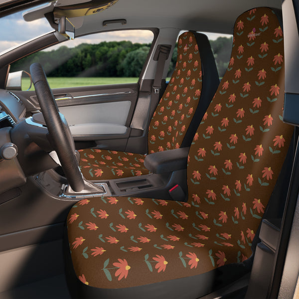 Brown Daisies Car Seat Covers, Brown Daisies Floral Print 2-Pcs Set (48.03" × 18.50") Polyester Car Seat Covers, Best Car Accessories Essential Premium Quality Best Soft Luxury Car Seat - 2 Pack For Your Car Seat Protection, Car Seat Protectors, Designer Car Seat Accessories, Pair of 2 Front Seat Covers, Custom Seat Covers, Luxury Car Seat Covers, Best Car Seat Covers