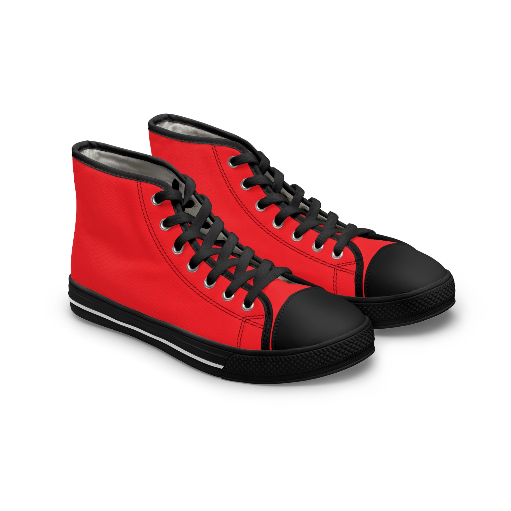 Red Color Ladies' High Tops, Solid Red Color Best Quality Women's High Top Fashion Laced-up Designer Canvas Sneakers Tennis Shoes (US Size: 5.5-12)
