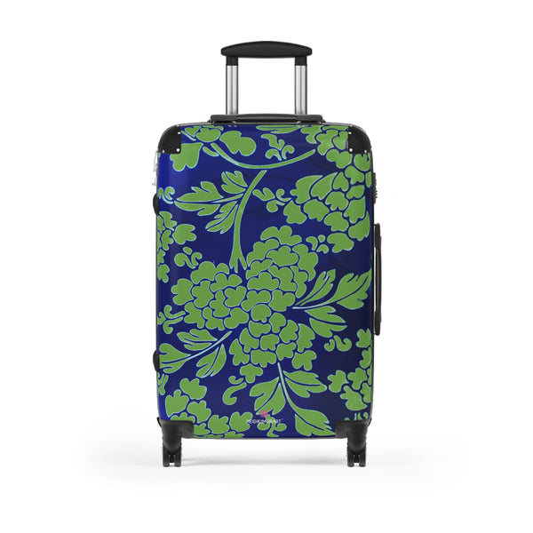 Green Blue Floral Print Suitcase, Abstract Oriental Style Floral Print Designer Suitcase Luggage (Small, Medium, Large)&nbsp;Unique Cute Spacious Versatile and Lightweight Carry-On or Checked In Suitcase, Best Personal Superior Designer Adult's Travel Bag Custom Luggage - Gift For Him or Her - Printed in&nbsp; Canada