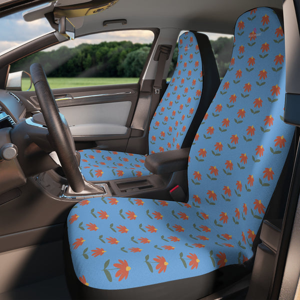 Blue Daisies Car Seat Covers, Blue Daisies Floral Print 2-Pcs Set (48.03" × 18.50") Polyester Car Seat Covers, Best Car Accessories Essential Premium Quality Best Soft Luxury Car Seat&nbsp;- 2 Pack For Your Car Seat Protection, Car Seat Protectors, Designer Car Seat Accessories, Pair of 2 Front Seat Covers, Custom Seat Covers, Luxury Car Seat Covers, Best Car Seat Covers