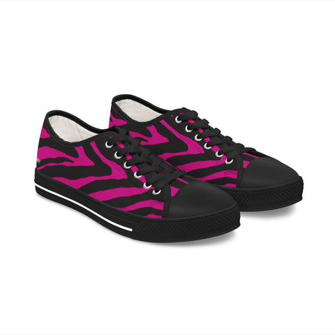 Best Zebra Striped Women's Sneakers, Hot Pink and Black Zebra Striped Animal Print Modern Basic Essential Women's Low Top Sneakers Tennis Shoes, Canvas Fashion Sneakers With Durable Rubber Outsoles and Shock-Absorbing Layer and Memory Foam Insoles&nbsp;(US Size: 5.5-12)