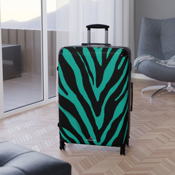 Blue Zebra Print Best Suitcases, Black and Blue Zebra Print Travel Bag Suitcases (Small, Medium, Large)