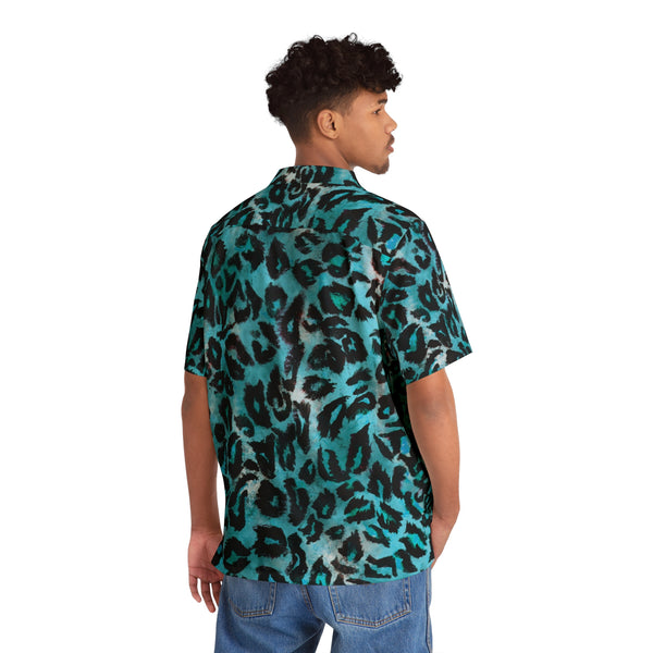 Blue Leopard Print Men's Shirt, Best Men's Hawaiian Shirt