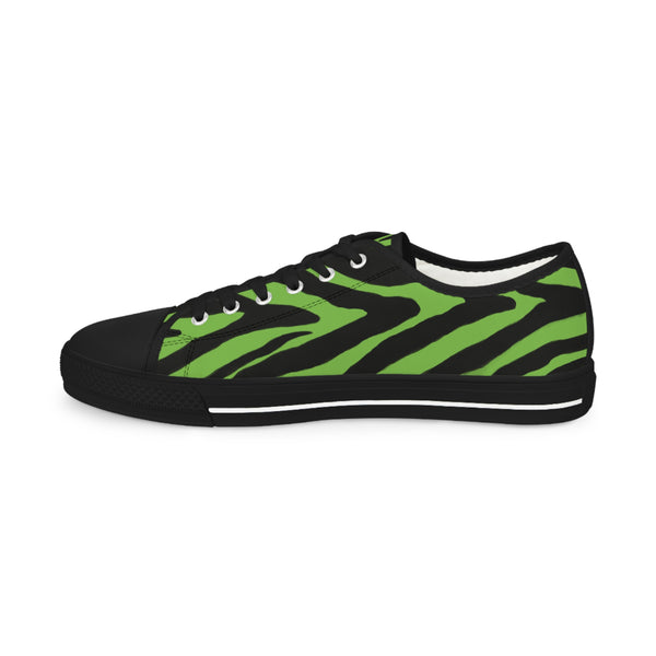 Green Zebra Print Men's Sneakers, Green and Black Zebra Striped Animal Print Modern Minimalist Best Breathable Designer Men's Low Top Canvas Fashion Sneakers With Durable Rubber Outsoles and Shock-Absorbing Layer and Memory Foam Insoles (US Size: 5-14)