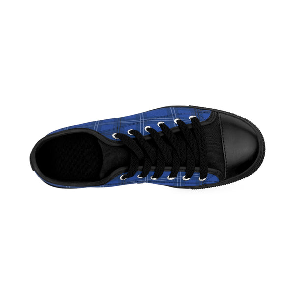 Royal Blue Plaid Women's Sneakers, Blue Classic Tartan Plaid Print Designer Low Top Fashion Tennis Shoes Women's Sneakers Footwear Streetwear Shoes (US Size: 6-12)