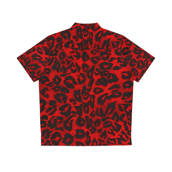 Red Leopard Print Men's Shirt, Best Men's Hawaiian Shirt