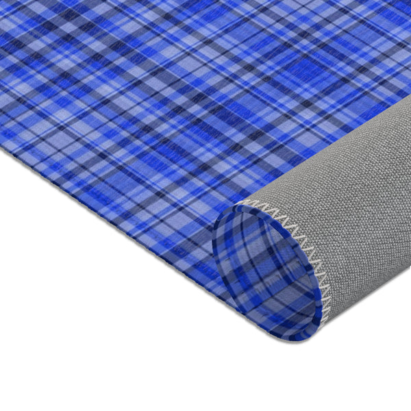 Blue Plaid Print Indoor Carpet, Solid Color Area Rugs