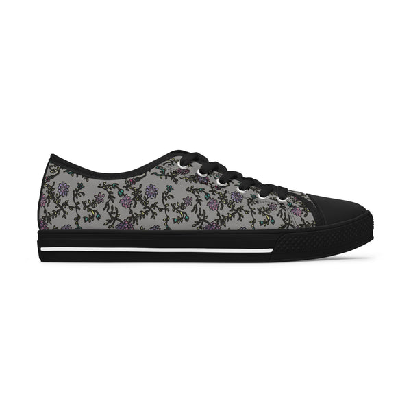 Grey Purple Floral Women's Sneakers, Floral Print Women's Low Top Sneakers Tennis Shoes, Canvas Fashion Sneakers With Durable Rubber Outsoles and Shock-Absorbing Layer and Memory Foam Insoles&nbsp;(US Size: 5.5-12)