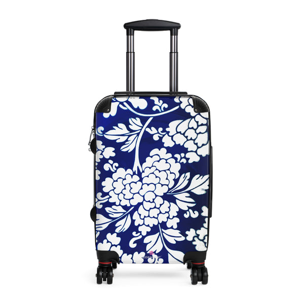 White and Blue Floral Print Suitcase, Abstract Oriental Style Floral Print Designer Suitcase Luggage (Small, Medium, Large)&nbsp;Unique Cute Spacious Versatile and Lightweight Carry-On or Checked In Suitcase, Best Personal Superior Designer Adult's Travel Bag Custom Luggage - Gift For Him or Her - Printed in&nbsp; Canada