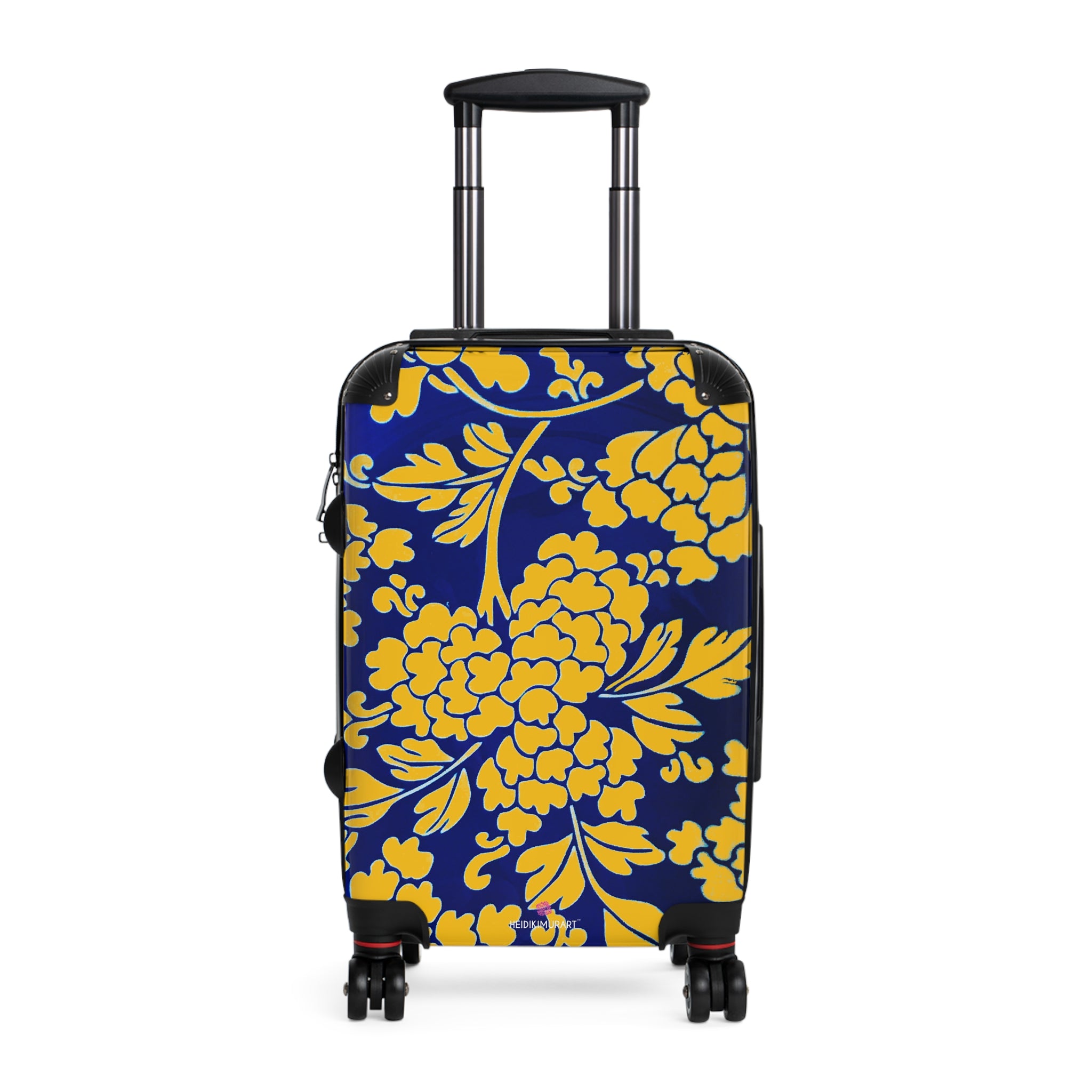 Yellow Blue Floral Print Suitcase, Abstract Oriental Style Floral Print Designer Suitcase Luggage (Small, Medium, Large) Unique Cute Spacious Versatile and Lightweight Carry-On or Checked In Suitcase, Best Personal Superior Designer Adult's Travel Bag Custom Luggage - Gift For Him or Her - Printed in&nbsp; Canada