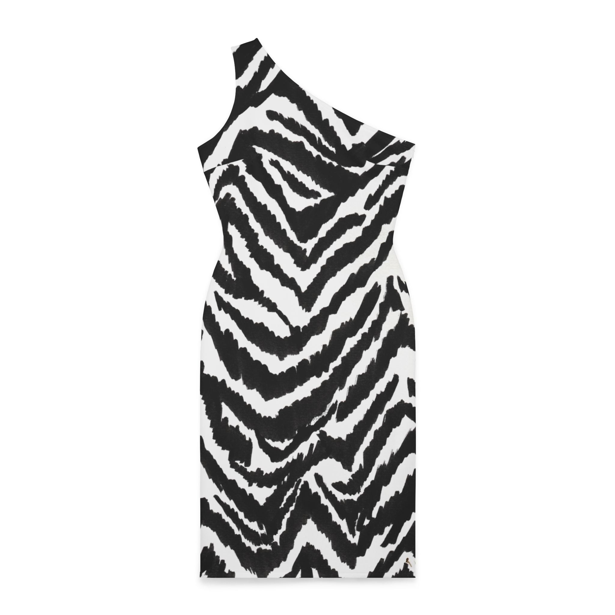 Black Zebra Shoulder Dress, Black and White Zebra Pattern Women's Shoulder Dress, White and Black Best Knee-Length Fitted Stretchy Designer Animal Print Off-The-Shoulder Sleeveless Dress &nbsp;- Made in USA (US Size: XS-XL)