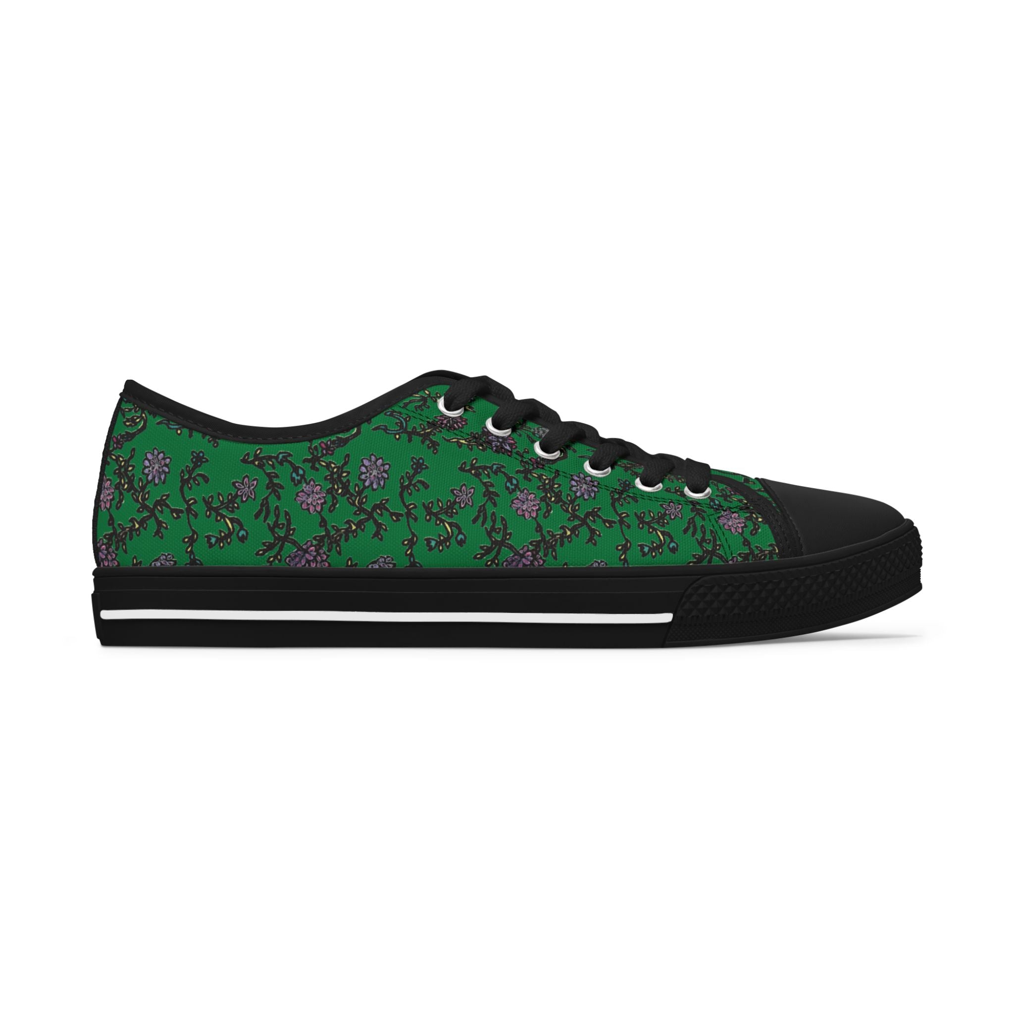 Green Purple Floral Women's Sneakers, Floral Print Women's Low Top Sneakers Tennis Shoes, Canvas Fashion Sneakers With Durable Rubber Outsoles and Shock-Absorbing Layer and Memory Foam Insoles&nbsp;(US Size: 5.5-12)