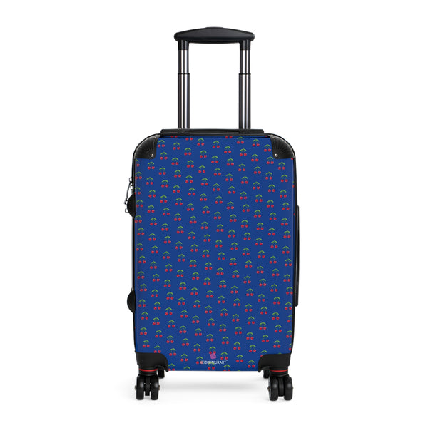 Royal Blue Cherry Print Suitcase, Cute Red Cherries Print Designer Suitcases, Travel Bag Suitcases