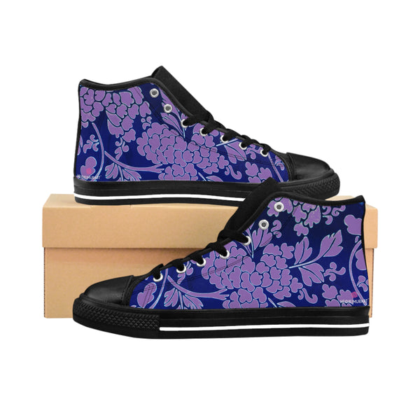 Purple Floral  Men's High Tops, Blue Floral Print Best Designer Men's Classic Sneakers