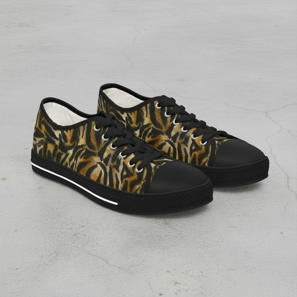 Orange Tiger Striped Women's Sneakers, Best Animal Print Women's Low Top Sneakers