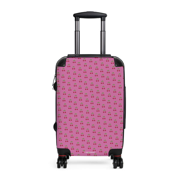 Pink Cherry Print Suitcase, Cute Red Cherries Print Designer Suitcases, Travel Bag Suitcases