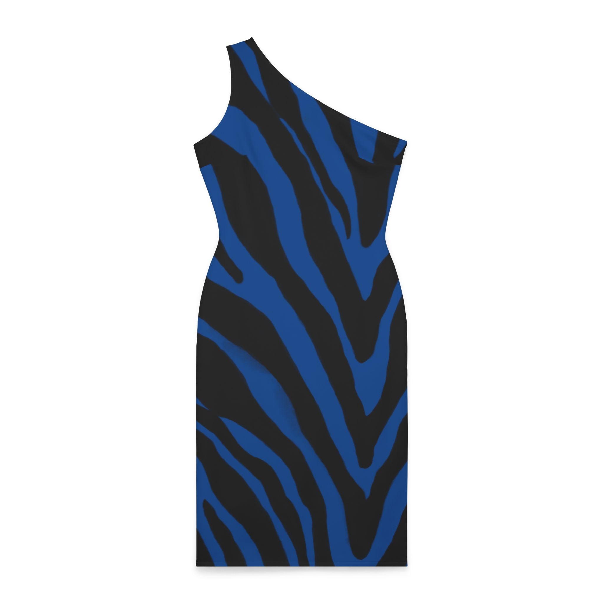 Blue Zebra Print Women's Dress, Best Knee Length Fitted Designer Dress For Women - Made in USA (US Size: XS-XL)