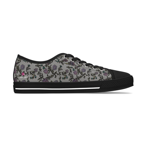 Grey Purple Floral Women's Sneakers, Floral Print Women's Low Top Sneakers Tennis Shoes, Canvas Fashion Sneakers With Durable Rubber Outsoles and Shock-Absorbing Layer and Memory Foam Insoles&nbsp;(US Size: 5.5-12)