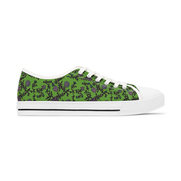 Green Purple Floral Women's Sneakers, Floral Print Women's Canvas Fashion Low Top Sneakers (US Size: 5.5-12)