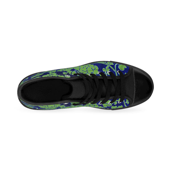 Blue Floral  Men's High Tops, Green and Blue Best Designer Men's Classic Sneakers