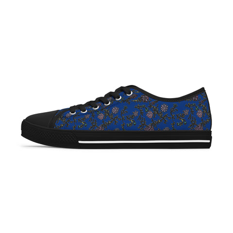 Blue Purple Floral Women's Sneakers, Floral Print Women's Low Top Sneakers Tennis Shoes, Canvas Fashion Sneakers With Durable Rubber Outsoles and Shock-Absorbing Layer and Memory Foam Insoles&nbsp;(US Size: 5.5-12)