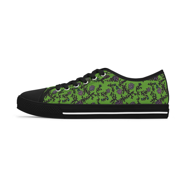 Green Purple Floral Women's Sneakers, Floral Print Women's Canvas Fashion Low Top Sneakers (US Size: 5.5-12)