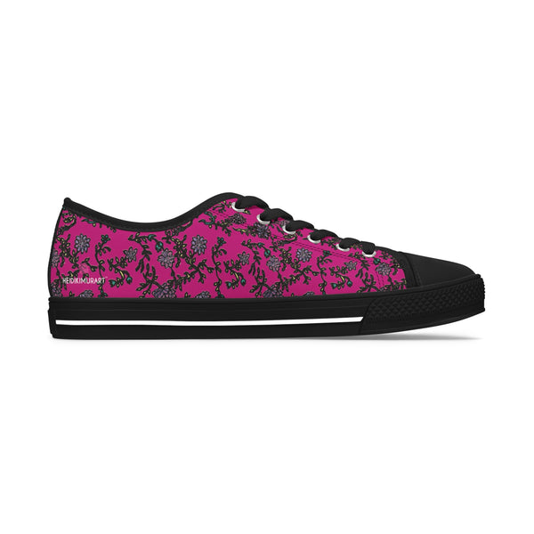 Pink Purple Floral Women's Sneakers, Floral Print Women's Low Top Sneakers Tennis Shoes, Canvas Fashion Sneakers With Durable Rubber Outsoles and Shock-Absorbing Layer and Memory Foam Insoles&nbsp;(US Size: 5.5-12)