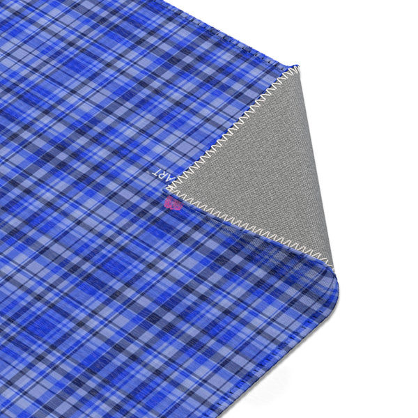 Blue Plaid Print Indoor Carpet, Solid Color Area Rugs