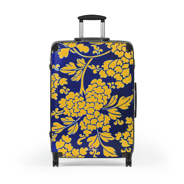 Yellow Blue Floral Print Suitcase, Abstract Oriental Style Floral Print Designer Suitcase Luggage (Small, Medium, Large) Unique Cute Spacious Versatile and Lightweight Carry-On or Checked In Suitcase, Best Personal Superior Designer Adult's Travel Bag Custom Luggage - Gift For Him or Her - Printed in&nbsp; Canada