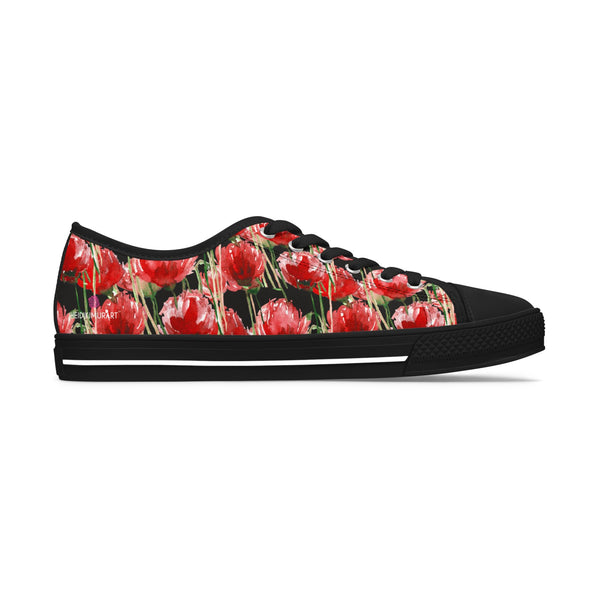 Black Red Tulips Women's Sneakers, Floral Print Women's Low Top Sneakers Tennis Shoes, Canvas Fashion Sneakers With Durable Rubber Outsoles and Shock-Absorbing Layer and Memory Foam Insoles&nbsp;(US Size: 5.5-12)