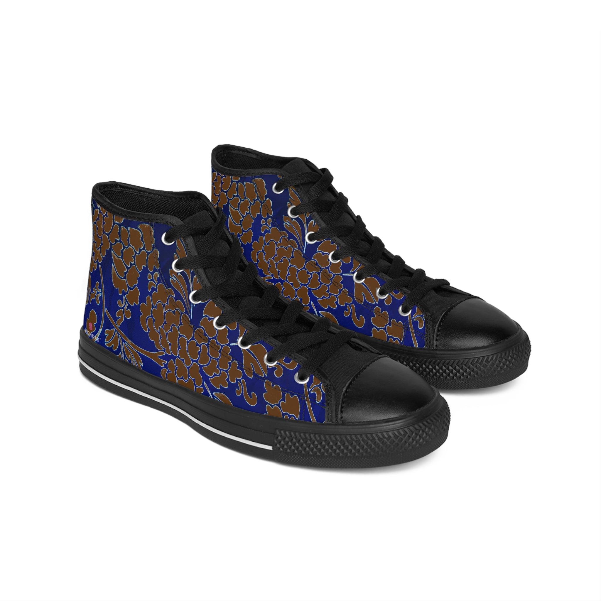 Brown Floral  Men's High Tops, Blue Floral Print Best Designer Men's Classic Sneakers