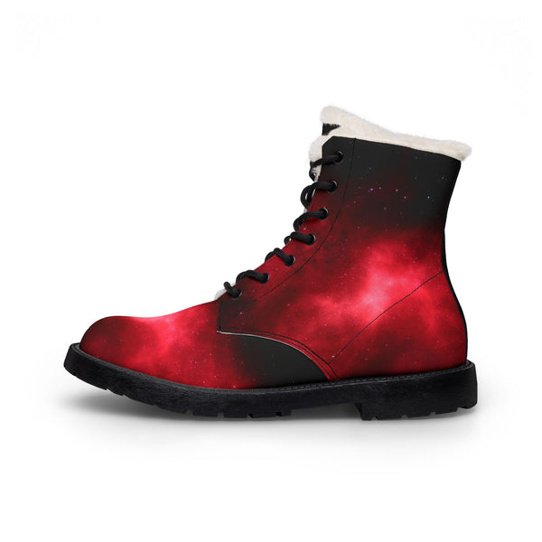 Men's Red Galaxy Fur-Lined Leather Boots — Warm Winter Lace-Up