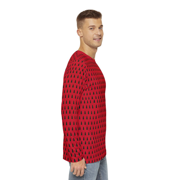 Red Christmas Tree Men's Long Sleeves,  Men's Long Sleeve Shirt (AOP) - Made in USA