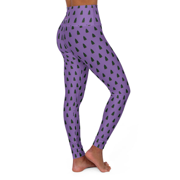 Purple Christmas Tree Yoga Tights, High Waisted Women's Yoga Leggings