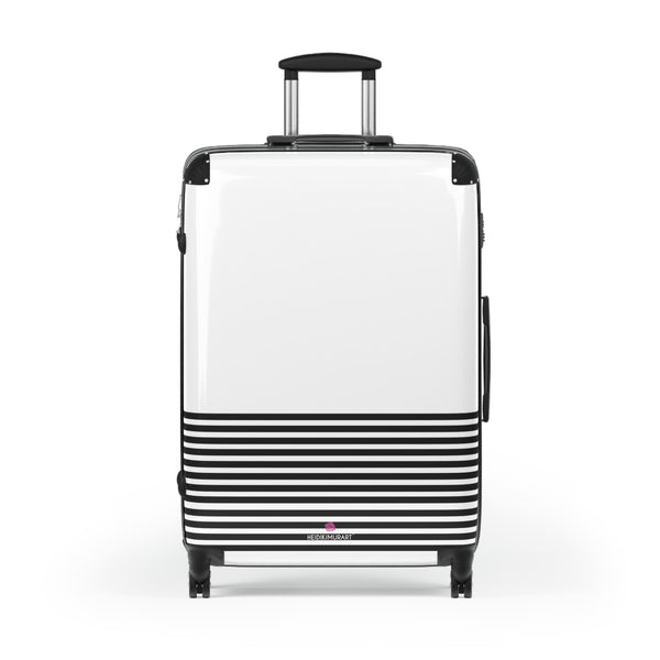 Horizonal Striped Print Suitcases, Black White Stripes Print Best Suitcases, Travel Bag Suitcases