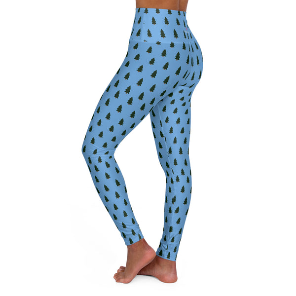 Blue Christmas Tree Yoga Tights, High Waisted Women's Yoga Leggings